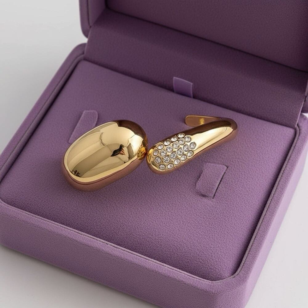 Gold Chunky Molten Solanales Bypass Bracelet Sculptural Cuff Pave Alexis Bittar - Picture 2 of 9